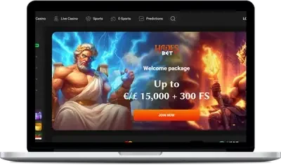 HadesBet casino lobby on a laptop